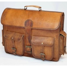 Leather Messenger Casual Brown 16" Briefcase Laptop Bag- Handmade World