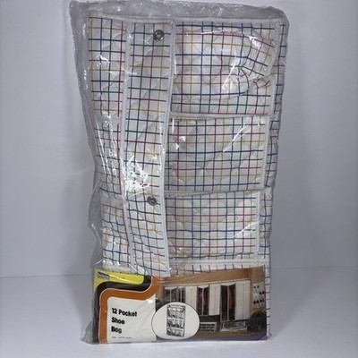 Vintage Detecto Shoe Holder Bag 12 Pocket Hanging 36  x 18  NOS 1980s Stripe