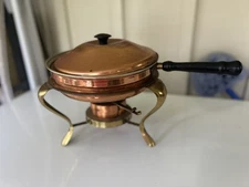 Copper & Brass Chafing Dish with Insert, lid, stand, sterno Warmer Japan
