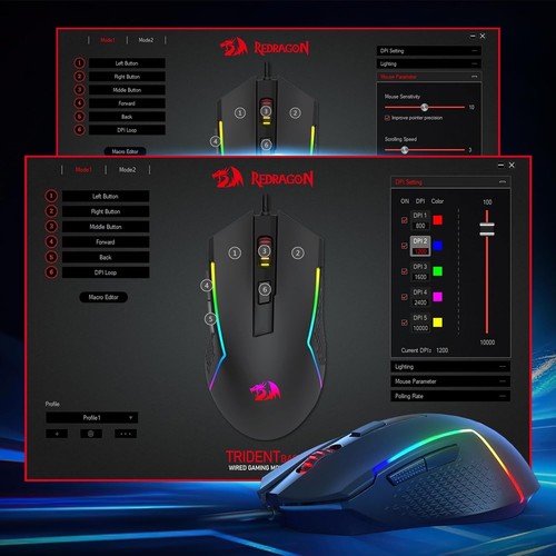 Redragon M616 RGB Gaming 10k DPI Wired Optical 6 Programmable Buttons 8 Backlit - Picture 2 of 7