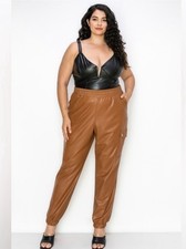 Women's Carmel Faux Leather Cargo Pants