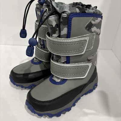 Lands  End Boys Snow Boots Size 10 Blue Winter Waterproof Hook Loop EUC