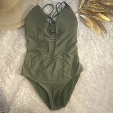 Women s Green Solid One-Piece Swimsuit Spaghe...