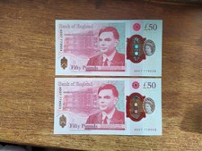 2 x Elizabeth II £50 Bank notes AD07 779503-4
