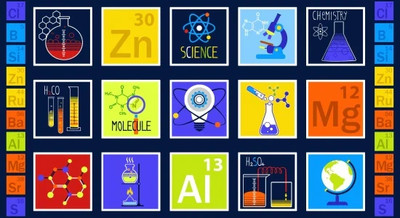Chemistry Atom Elements Fabric 24''X44'' Panel Geek Chic Cotton by Studio E