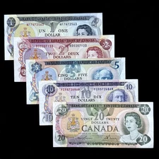 Bank Of Canada 1, 2, 5, 10, 20 Dollar Banknotes Paper Money 1971-1979 F/VF Lot