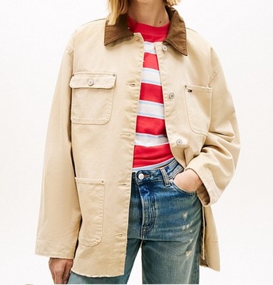 Tommy Hilfiger Damen Jacke chore jeansjacke halblang beige XL neu 42 44 46