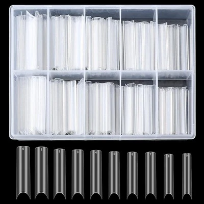 QOOSIKICC 200 Pcs Clear Acrylic Extra Long Straight Square Nail Tips, C Curve Full Cover