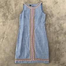 Talbots Linen Cotton Shift Dress size 4 Embroidered Chambray