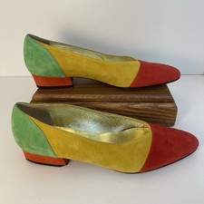 NWOB VTG. Saks Fifth Avenue Suede Color Block Mondrian Cap Toe Heels Size 7