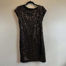 ELIZA J Sequin Dress Size 6 Cap Sleeve Black Bronze Holiday Festive Stretch