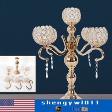 5 Arms Crystal Gold Candelabra Candle Holders Wedding Table Decor Centerpiece