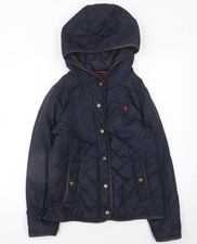 Jack Wills Women's Blue Quilted Hooded Jacket Size 8