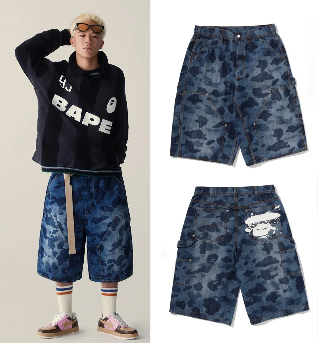 A Bathing Ape Blue Cotton Shorts for Men for sale | eBay