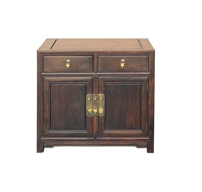 Vintage Brown Wood Patina Deep Wide Side End Table Nightstand Cabinet GB622B
