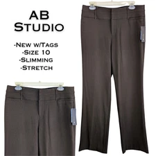 AB Studio Magic Waist Dress Pants 8 Brown Slimming Mid Rise Stretch Career NEW