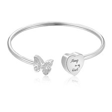 Urn Bracelet for Human Ashes Butterfly Heart Ash Bracelet for Women Silver
