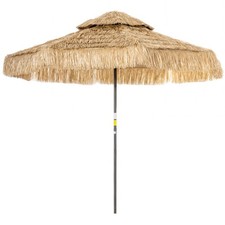 8.5FT Thatched Tiki Outdoor Patio Umbrella with 2-Tier Top, Khaki