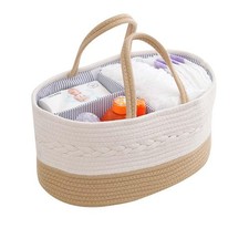 kamuavni Diaper Caddy Organizer, Large Cotton Rope Nursery Basket, off-white