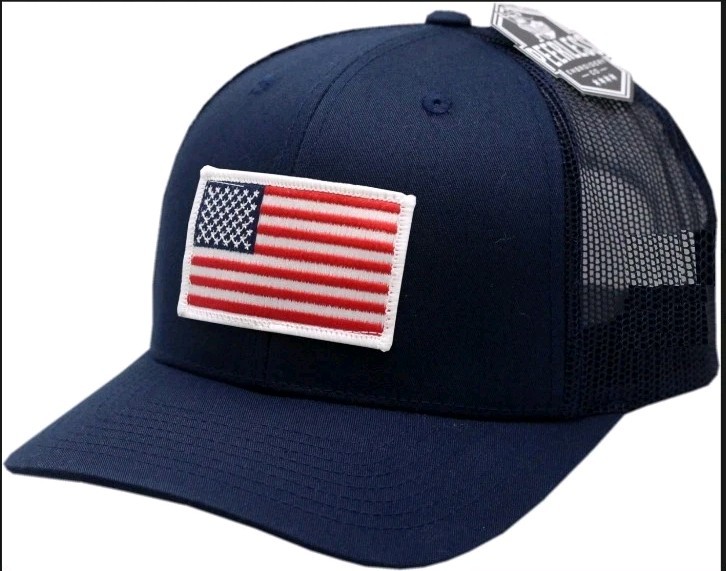 American Flag Patch Snapback Trucker Mesh White Embroidery 