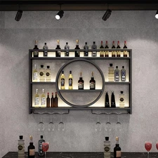 Metal Wine Rack Bar Shelves Wall Mounted Kitchen Storage With Wine Glass Hold...