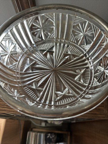 Vintage Crystal Bowl Shooting Stars Silver Rim 60’s-70’s 8” Across & 3.5” Deep - Picture 5 of 8