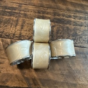 4 Vintage Lenox Laurel Leaf Napkin Rings Pearlized Cream Ivory Enameling
