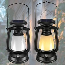 2PCS Solar Lantern Hanging Lights Vintage Waterproof Camping Lamps Outdoor