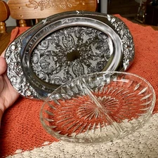  Vintage Shelton-Ware  Metal Serving / Trinket Tray with Removable Glass Insert