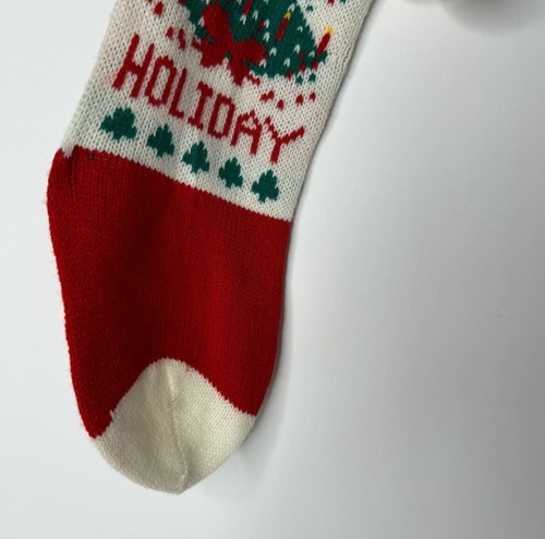 Vintage Knitted Christmas Stocking Happy Holiday Tree Design - Picture 4 of 7