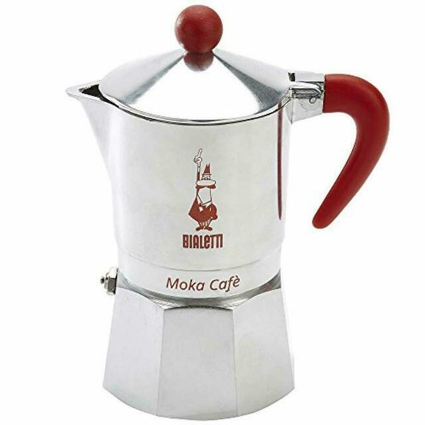 Bialetti Stove Top Espresso Maker 3 Cups Moka Cafe Silver Red Handle for sale online eBay