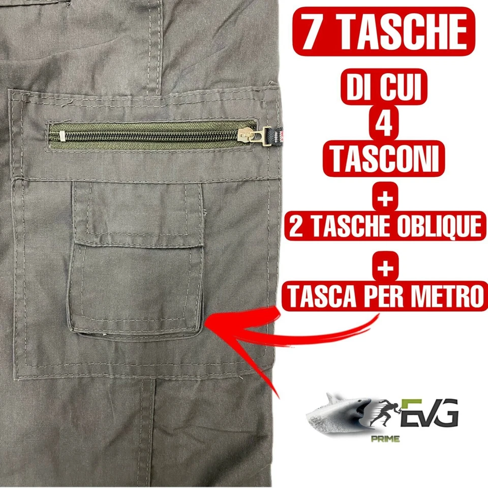 PANTALONE UOMO LAVORO MULTITASCHE CASUAL AUTUNNALE CACCIA PESCA ESCURSIONI EVG - Immagine 4 di 4