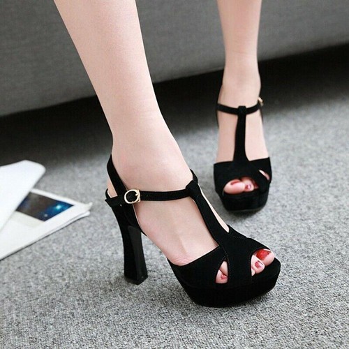 Women's Strappy Chunky Heel Sandals Platform Shoes Hollow Out Korean Fashion OL - Picture 4 of 16