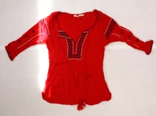 Solitaire Womens Red 3/4 Sleeve Ravi Blouse Stitched Neckline & Sleeves Small