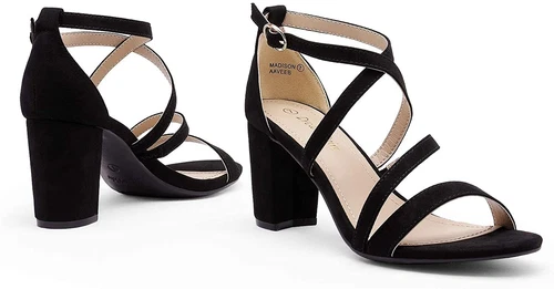 Women Chunky Block Heel Open Toe Across Strap Buckle Wedding Party Dress Shoes - Picture 8 of 22
