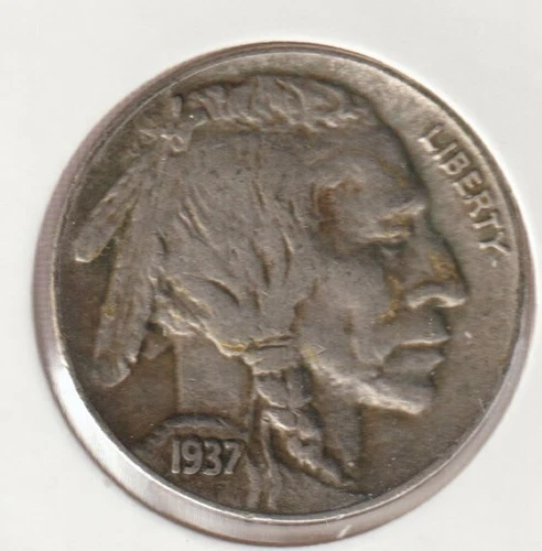 1937 US Indian Head VF+ FULL-HORN DATE Buffalo Nickel Rare Old USA Collection E6