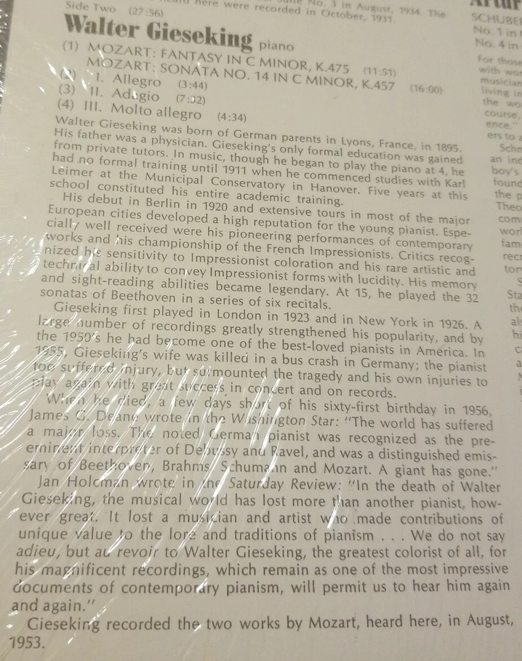 Six Legendary Pianists Fischer/Gieseking/Hess/Schnabel/Solomon/Cortot New Mono - Image 4 of 4