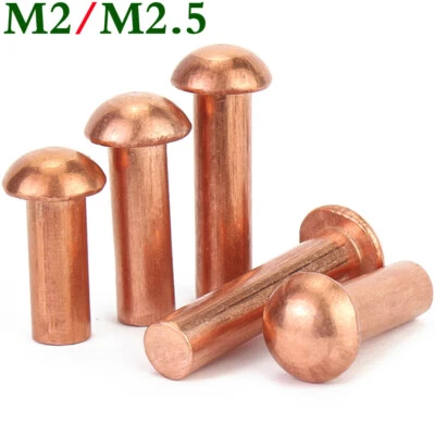 M2 M2.5 Domed Head Solid Copper Rivets Round Head Solid Rivets Screws Fastener - Image 1 of 4