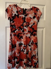Michael Kors Dress S/P Orange/Coral/Black/White Floral Scoopneck Cap Sleeve