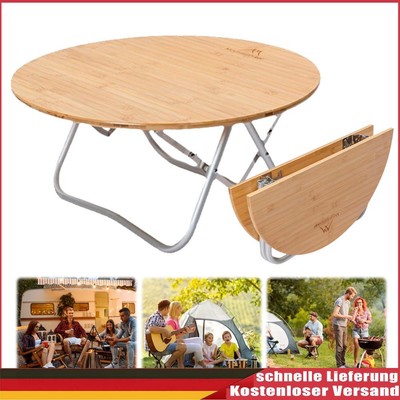 Round Camping Half-fold Tables Bamboo Picnic BBQ Table for Travel Picnic Beach /