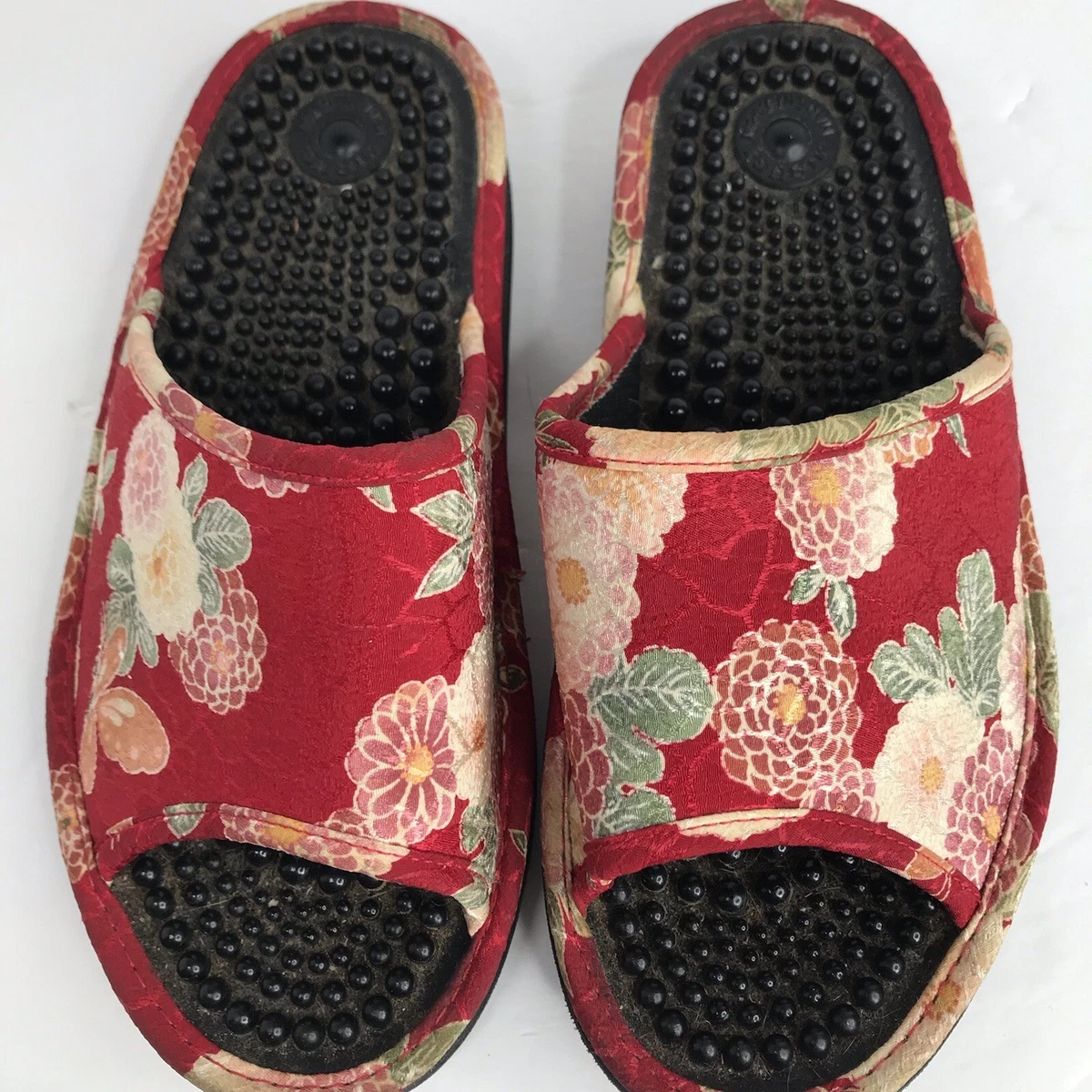 Japanese Made In Japan house shoes GORGEOUS slippers red floral