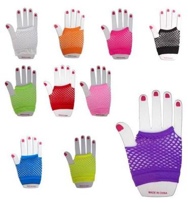 Damen & Mädchen Fingerlose Netz/Spitze Handschuhe - 80er Retro Kostüm Party