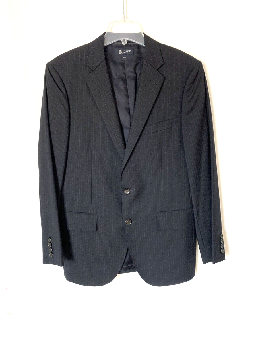 J. Crew Aldridge Jacket Loro Piana Super 120 Black chalk pinstripe