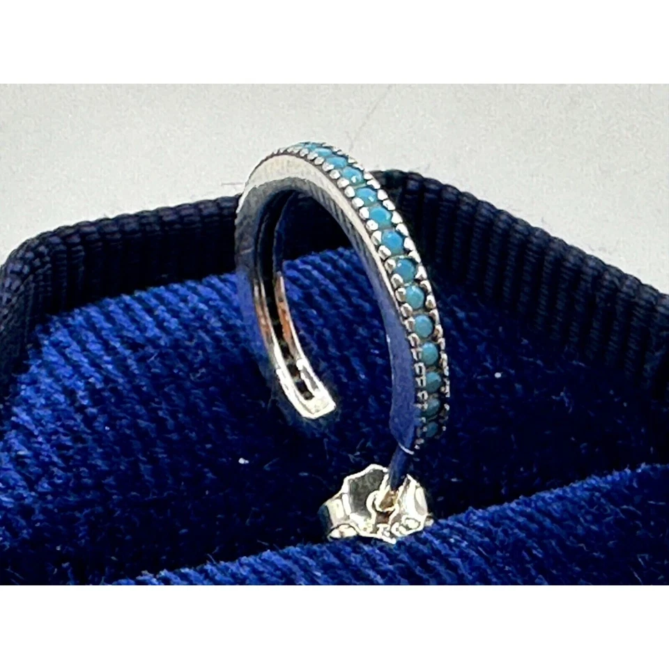 Aretes de aro de 15 mm turquesa azul plata de ley 925 maciza real Foto 2 de 3