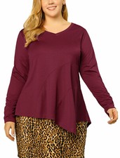 Women's Plus Size Blouses Long Sleeve V Neck Loose Asymmetricial Tops