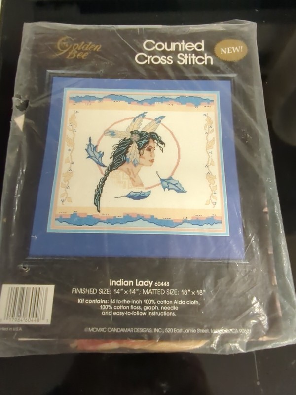 Golden Bee Indian Maiden Lady Counted Cross Stitch Kit  #60448 14"x14"