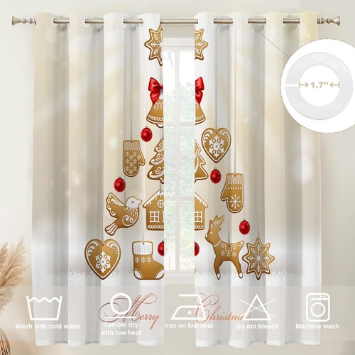 Christmas Tree Bedroom Curtains, Christmas Gingerbread Holiday Greetings Blac... - Picture 3 of 6