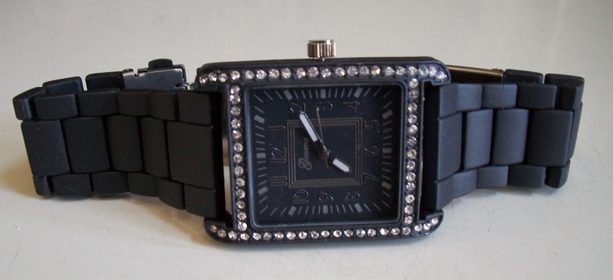 Ladies Geneva black rhinestone ball chain watch Geneva Black Face Watch - Etsy main image 2
