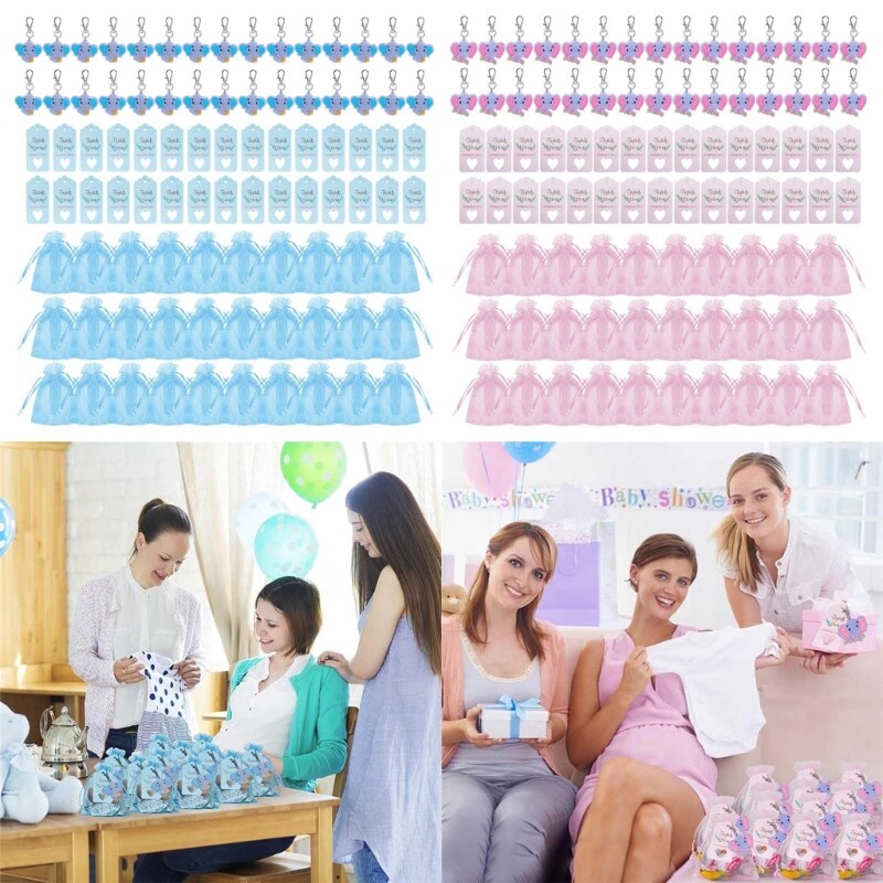 30pcs/set Elephant Keychain Organza Bags Thank You Kraft Guest Return