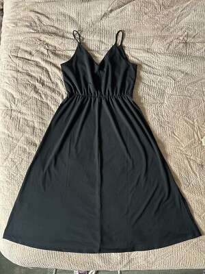 H & M Spaghetti Strap Slip Dress Cinched V Neck Black Maxi Sundress Shift |  eBay